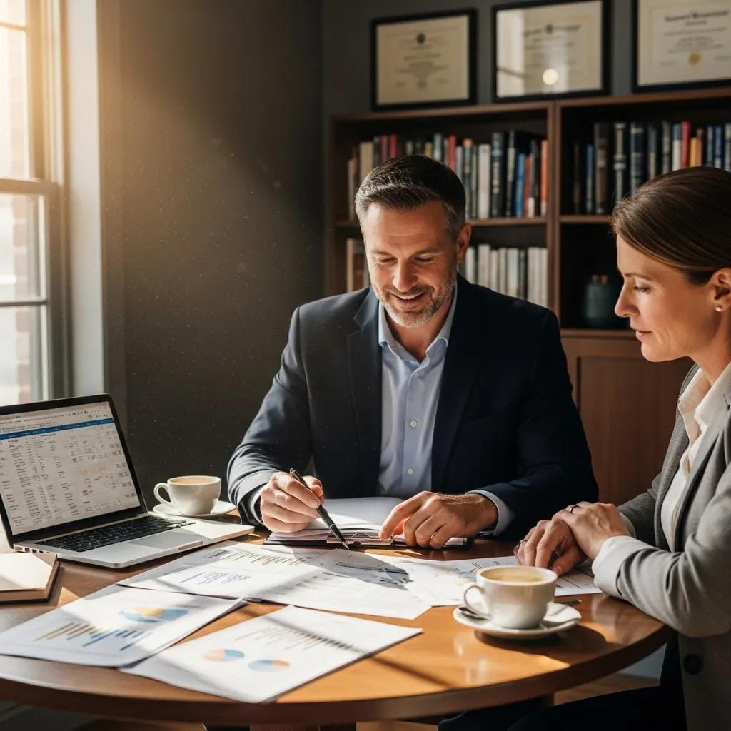 Forensic accountant explaining financial fraud detection techniques to a client